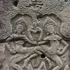 Banteay Kdei - Hall of Dancers Flachrelief von Apsaras-Tänzerinnen und Lotusblumen im Banteay Kdei Tempel / Bas-relief of Apsaras Dancers and Lotus Flowers at Banteay Kdei Temple