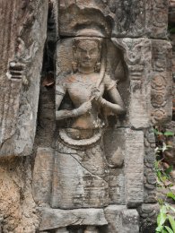 Banteay Prei Devata an einer Wand des Banteay Prei Tempels (Thorani wringt ihre Haare) / Devata on a wall of Banteay Prei Temple (Thorani is wringing her hair)