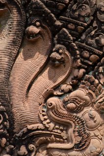 Banteay Srei - Naga Carving of a makara and a multi-headed naga